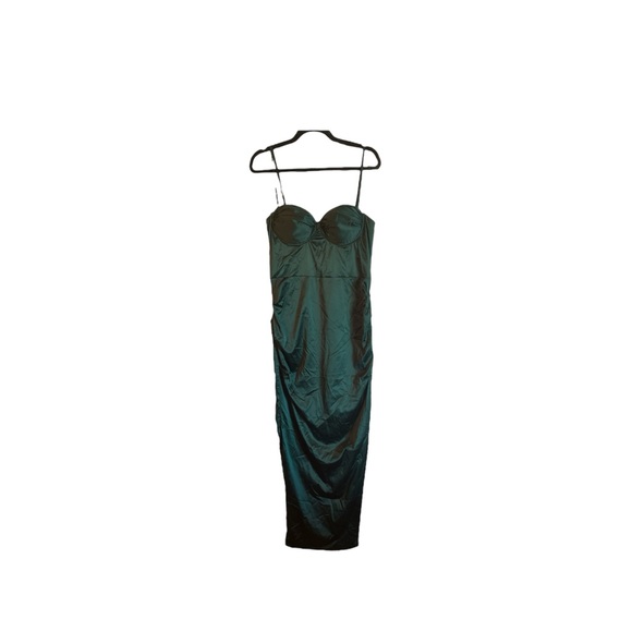 BNWT Satin Spaghetti Straps Backless Ruched Bodycon Dress Slit Maxi - Picture 2 of 7